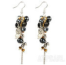 Wholesale Black Series Black Crystal and White Freshwater Pearl Dangle Earrings