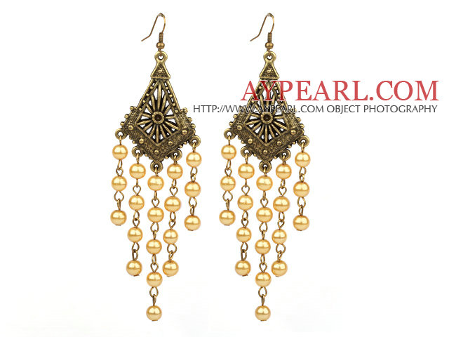 Vintage Style couleur dorée coquillage perles longues boucles d'oreilles
