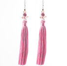 China Style Pink Series Pink Crystal and Rhinestone Ball and Pink Color Thread Long Tassel Earrings
