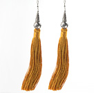 China Style Yellow Brown Series Tibet Silver Accessory and Yellow Brown Thread Long Tassel Earrings