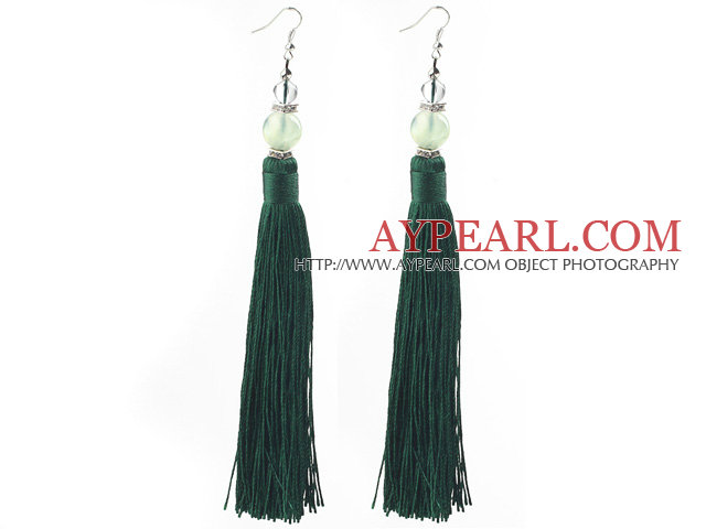 China Design Dark Green Series Kristall und Prehnit und Grüne Themen Lange Quaste Ohrringe