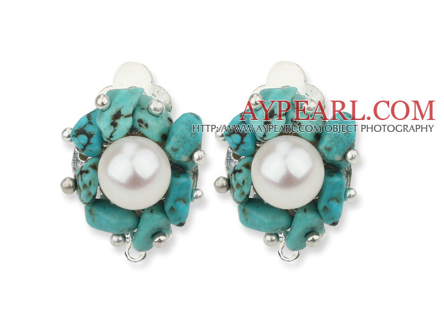 2013 de vară Nou design de apă dulce Pearl White și chips-uri turcoaz cercei clip