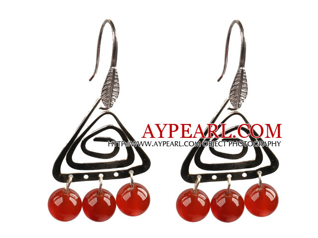 Popular Fashion Natural Red Agate Earrings With Triangular Accessory