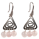 Popular Fashion Natural Rose Quartz Earrings With Triangular Accessory
