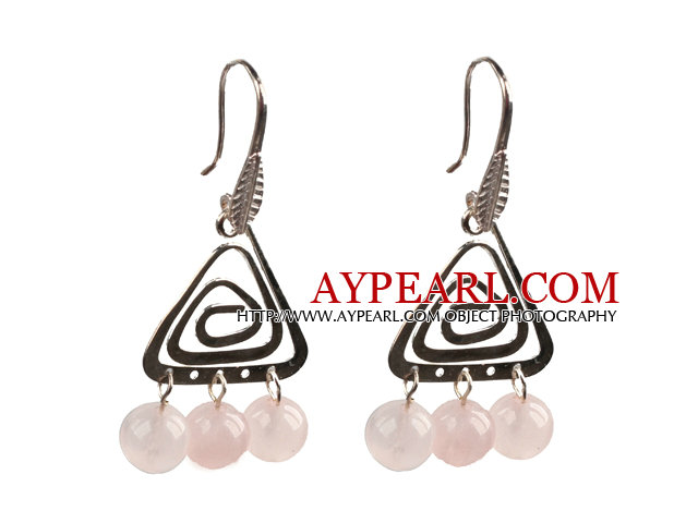 Popular Fashion Natural Rose Quartz Earrings With Triangular Accessory