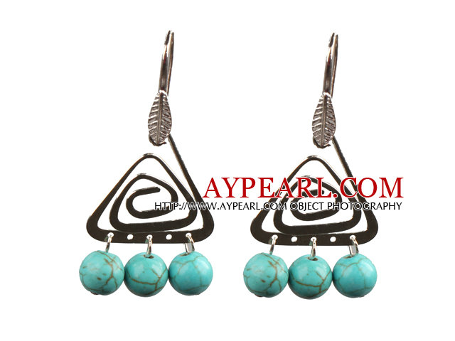 Popular Fashion Natural Turquoise Earrings With Triangular Accessory