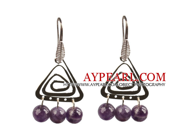 Beliebte Fashion Natürliche Faceted Amethyst Ohrringe mit Dreiecks Accessory