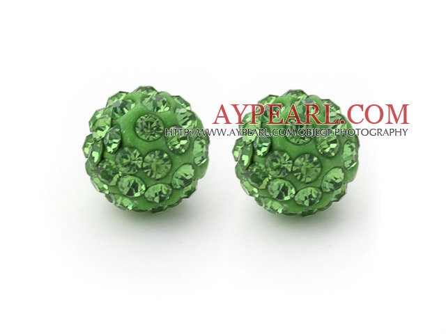 Fashion Style Apple Green 10mm Round Rhinestone Ball Studs Earrings