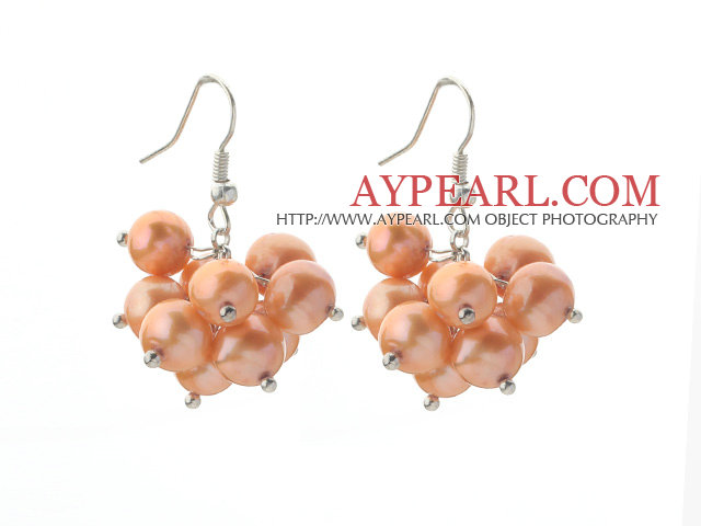 Eté 2013 Nouveau design 8-9mm perle orange Boucles d'oreilles en grappe