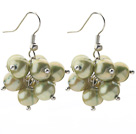 Eté 2013 Nouveau design 8-9mm vert olive perle boucles d'oreilles en grappe