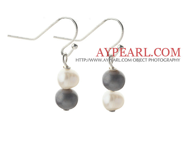 Simple style 5-6mm Boucles d'oreilles en perles d'eau douce gris et blanc