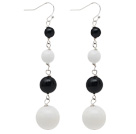 Lange Style Black Süßwasser-Zuchtperlen und weiße Porzellan Stein Perlen Ohrringe