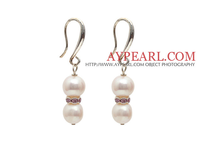 Dangle Stil 9-10mm Natural White Süßwasser-Zuchtperlen Ohrringe mit Strass Spacer