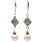 Wholesale Fashion Style 8-9mm Natural White Freshwater Pearl Dangle Earrings with Rhinestone Accessories