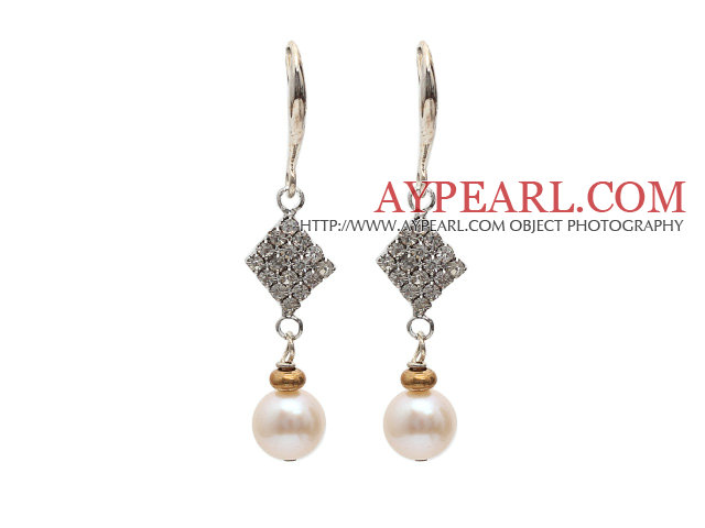 Stil de moda 8-9mm alb natural de apă dulce Pearl cercei legăna cu accesorii stras