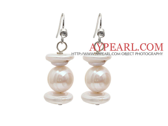 Natural White Freshwater Pearl and Rebirth Pearl Dangle Earrings