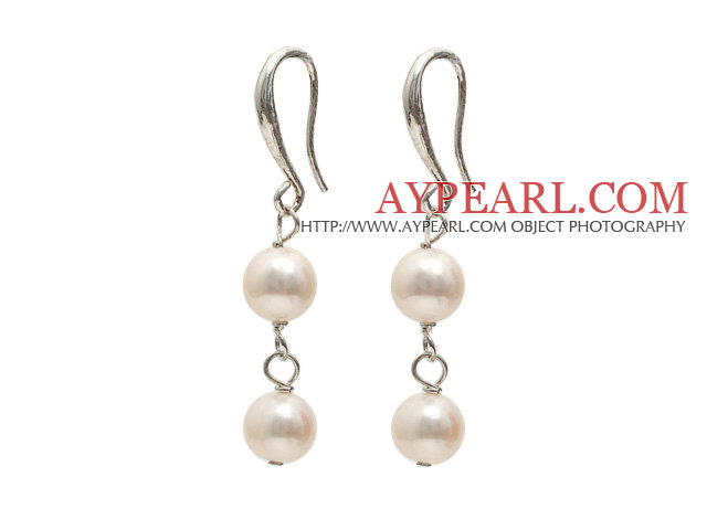 Dangle Style 9-10mm Natural White Freshwater Pearl Beaded Earrings