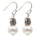 Simple Style 9-10mm Natural White Freshwater Pearl Earrings with Fish Hook