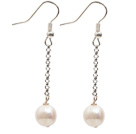 Dangle Style 9-10mm Natural White Freshwater Pearl Long Earrings with Fish Hook