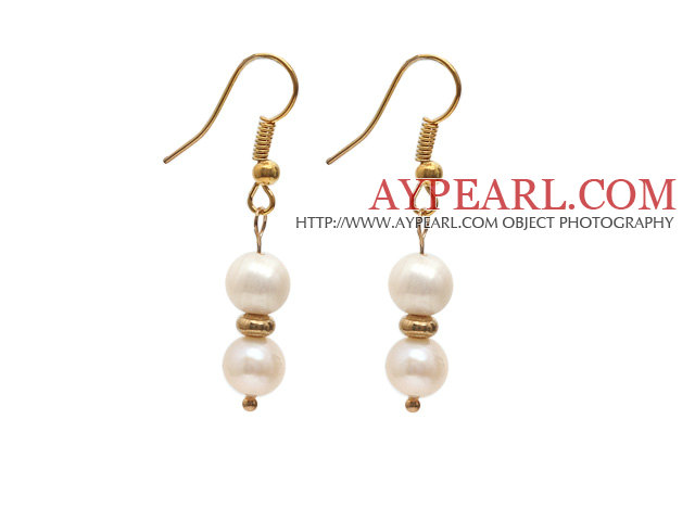 Fashion Style 7-8mm Natural White Freshwater Pearl Beaded Earrings with Yellow Color Fish Hook