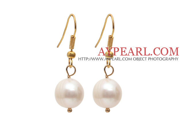 Simple Style Natural White 10-11mm Freshwater Pearl Earrings with Yellow Color Fish Hook