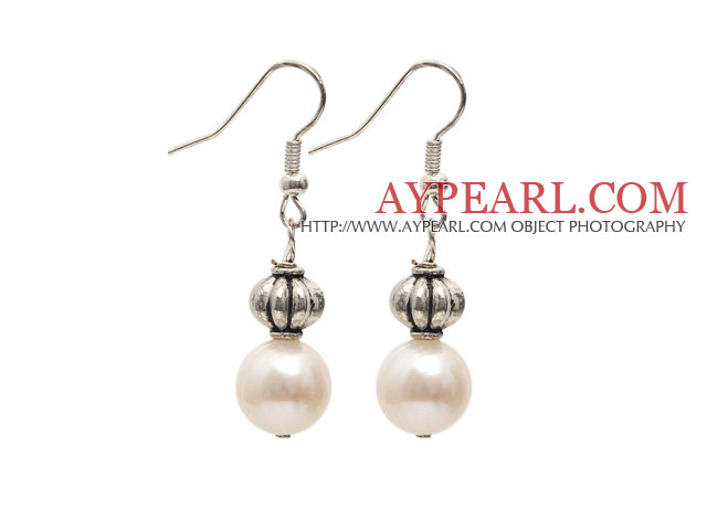 Simple Style Natural White 10-11mm Freshwater Pearl Earrings with Tibet Silver Accessories