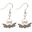 Wholesale Simple Style A Grade Round Freshwater Pearl Earrings with Tibet Silver Wing Accessories