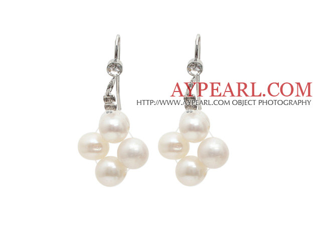 Mote stil 5-6mm Natural White Freshwater Pearl øredobber med Fish Hook