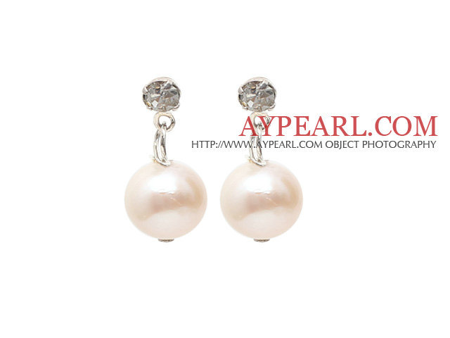 Fashion Style 9-10mm Natural White Freshwater Pearl Studs Earrings with Rhinestone