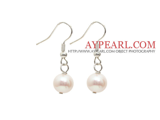 Enkel stil 9-10mm Natural White Freshwater Pearl Örhängen med Fish Hook