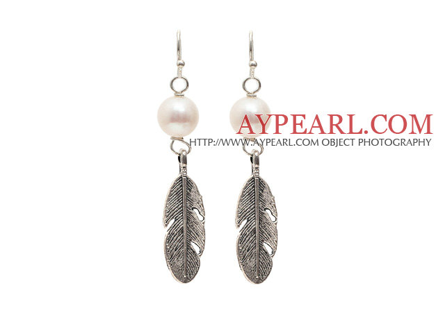 A Grad alb natural Cercei Pearl de apă dulce cu Tibetul Feather argint Accesorii