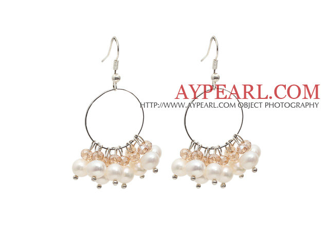 Fashion Style Natural White Freshwater Pearl Crystal Hoop Earrings