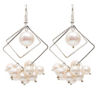 Wholesale Rhombus Shape Natural White Freshwater Pearl Earrings with Fish Hook