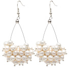 Triangle Shape Natural 5-6mm White Freshwater Pearl Cluster Earrings