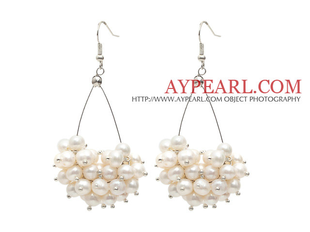 Triangle Shape Natural 5-6mm White Freshwater Pearl Cluster Earrings