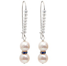 Wholesale Fashion Style Natural White Freshwater Pearl Earrings with Clear Crystal
