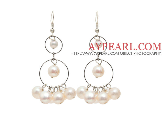 Long Style Natural White Freshwater Pearl Dangle Earrings with Fish Hook