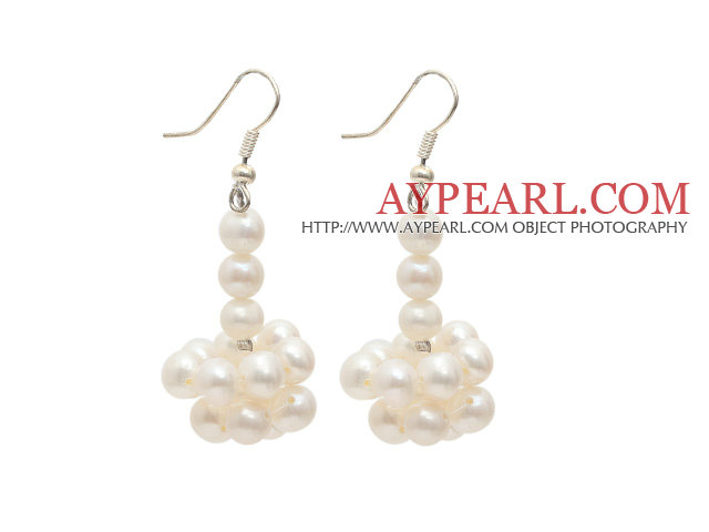 Natural White 5-6mm White Freshwater Pearl Dangle Earrings