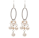 Fashion Style White Freshwater Pearl Crystal Earrings with Oval Hoop