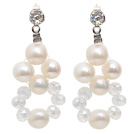 Fashion Style Natural White Freshwater Pearl och Clear Crystal örhängen Stud