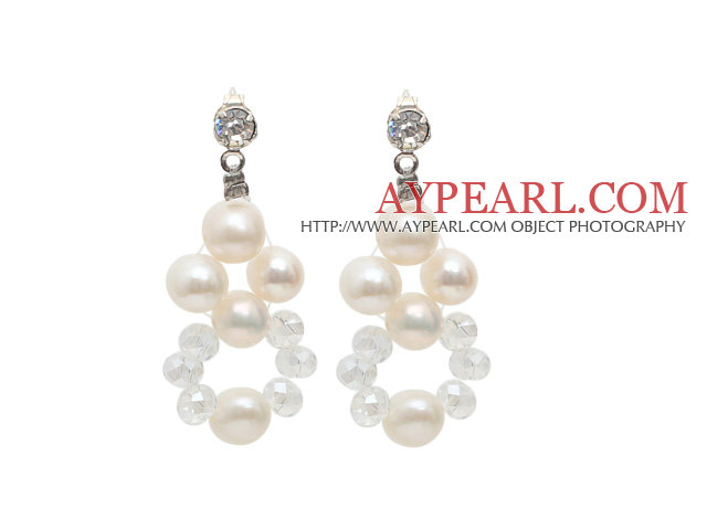 Stil de moda natural de apă dulce Pearl White și clare Stud cercei cristal