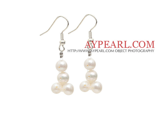 Dangle Style 5-6mm Natural White Freshwater Pearl Long Earrings with Fish Hook