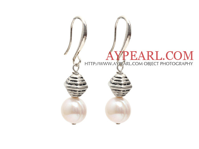 Fashion Style 10-11mm Natural White Freshwater Pearl Earrings with Tibet Silver Accessories