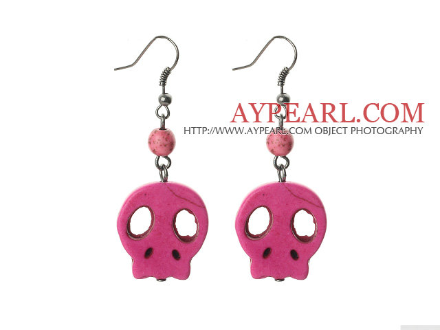 6 par enkel stil ensfargede Hot Pink Turkis Skull Ørepynt med fiskekroker