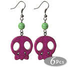 6 Pairs Simple Style Dyed Purple Turquoise Skull Earrings with Fish Hooks