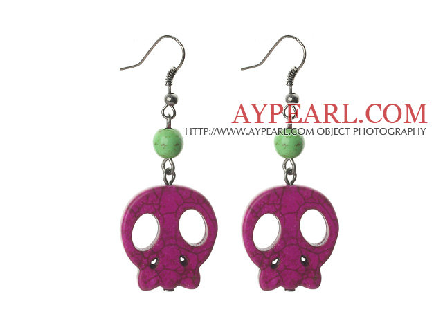 6 Pairs Simple Style Dyed Purple Turquoise Skull Earrings with Fish Hooks