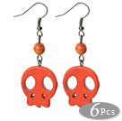 6 paires style simple teintes de rouge orange turquoise boucles d'oreille de crâne avec des crochets de Poisson