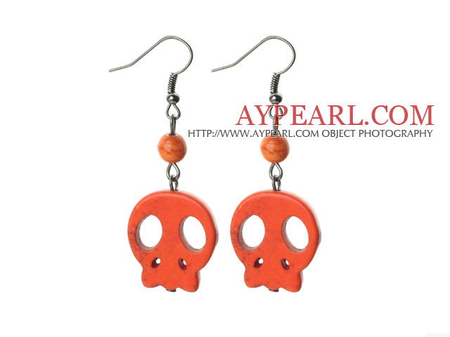 6 Pairs Simple Style Dyed Orange Red Turquoise Skull Earrings with Fish Hooks