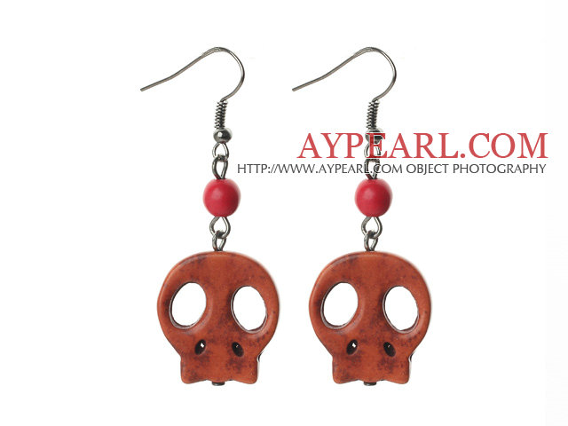 6 paires style simple teint brun rougeâtre crâne de turquoise Boucles d'oreilles avec des crochets de Poisson
