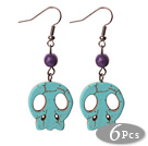 6 Pairs Simple Style Green Turquoise Skull Earrings with Fish Hooks